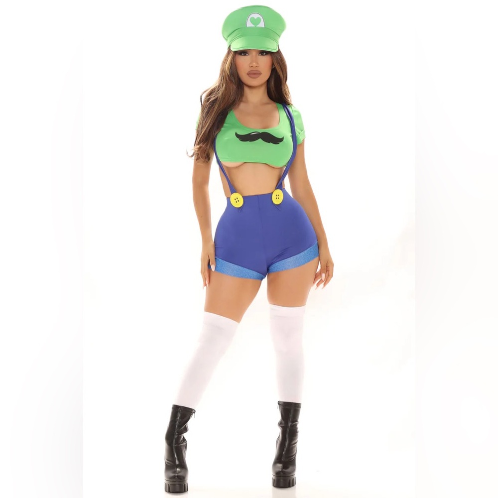 Fashion Nova- Mama Mia! Gamer Girl 3 Piece Costume Set - Green/combo
